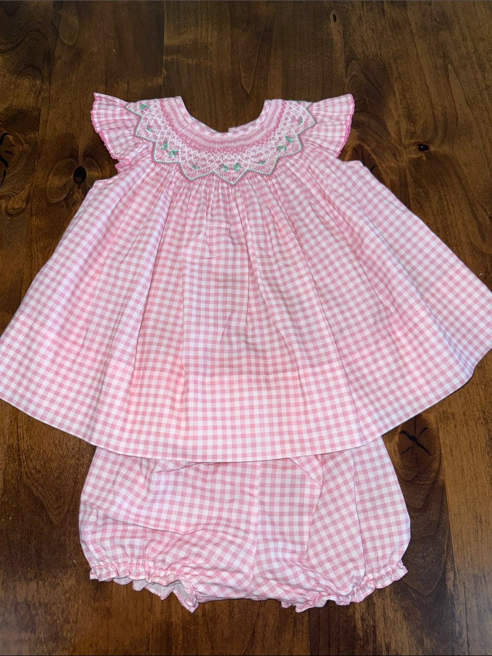 Pink Gingham Smocked Baby Dress and Bloomers